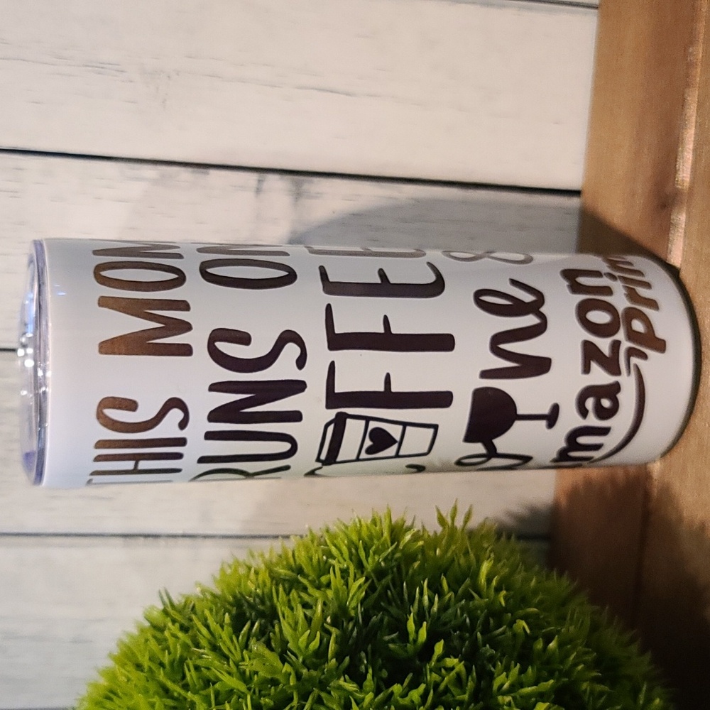 MOM COFFEE AMAZON PRIME Tumbler Cup- 20 oz Stainless steel w Lid NWT